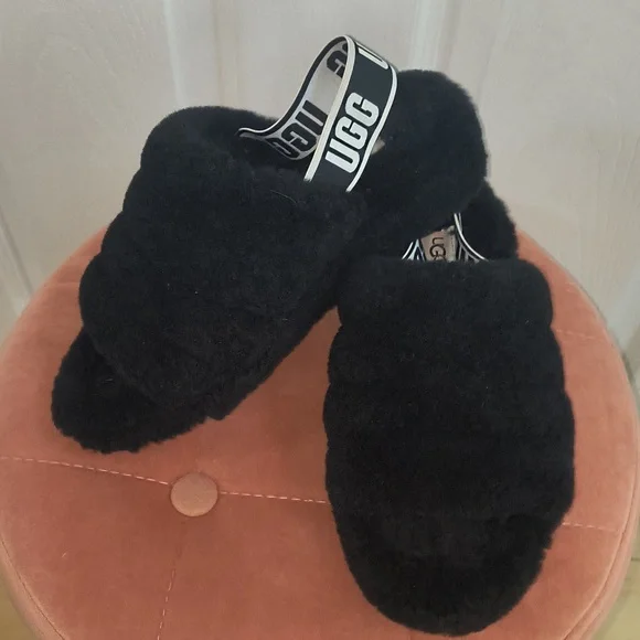 UGG Fluff Yeah Slide Sandals In Black Size 7 - Picture 3 of 7